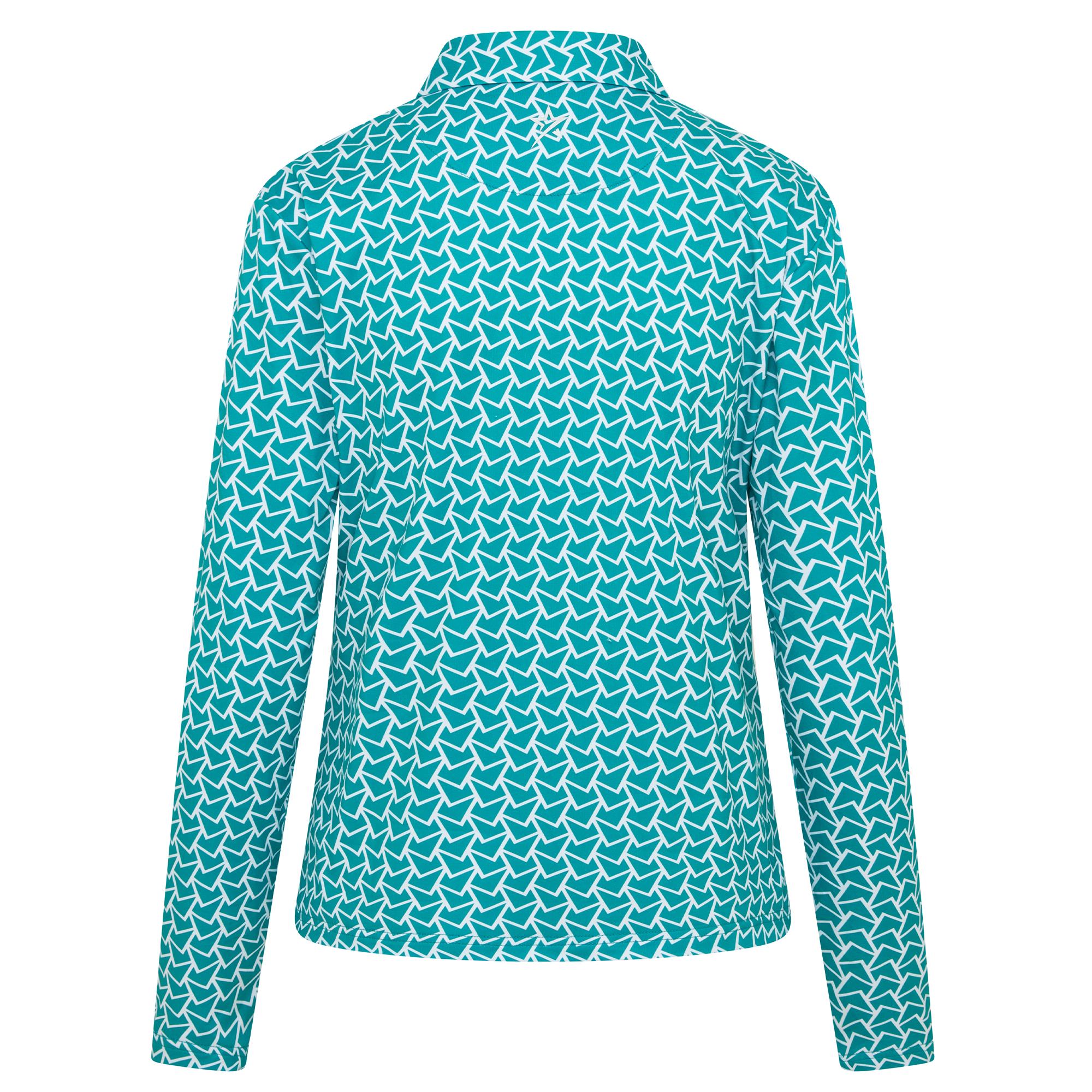 Swing Out Sister Philomena Pattern Long Sleeve Ladies Golf Polo Shirt Megabyte Teal