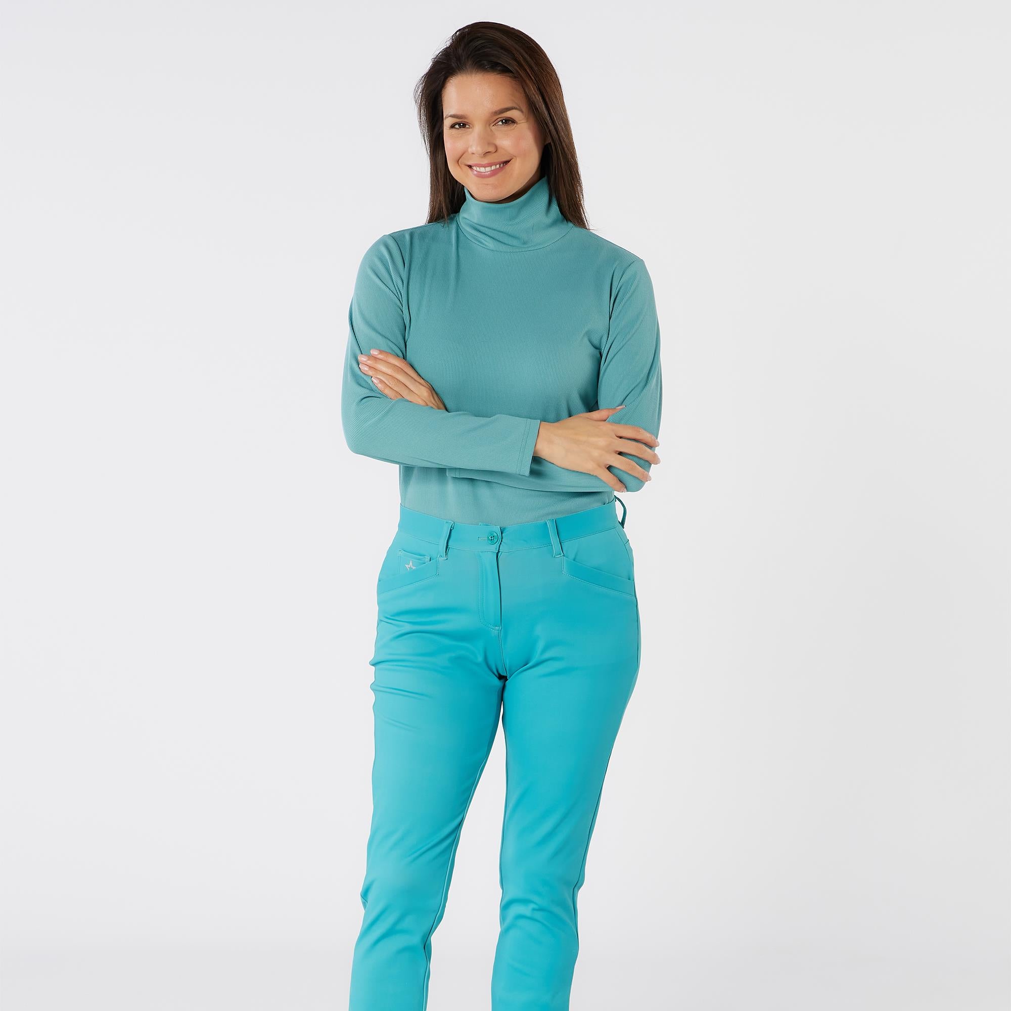 Swing Out Sister Natasha Ribbed Ladies Golf Roll Neck Crystal Teal