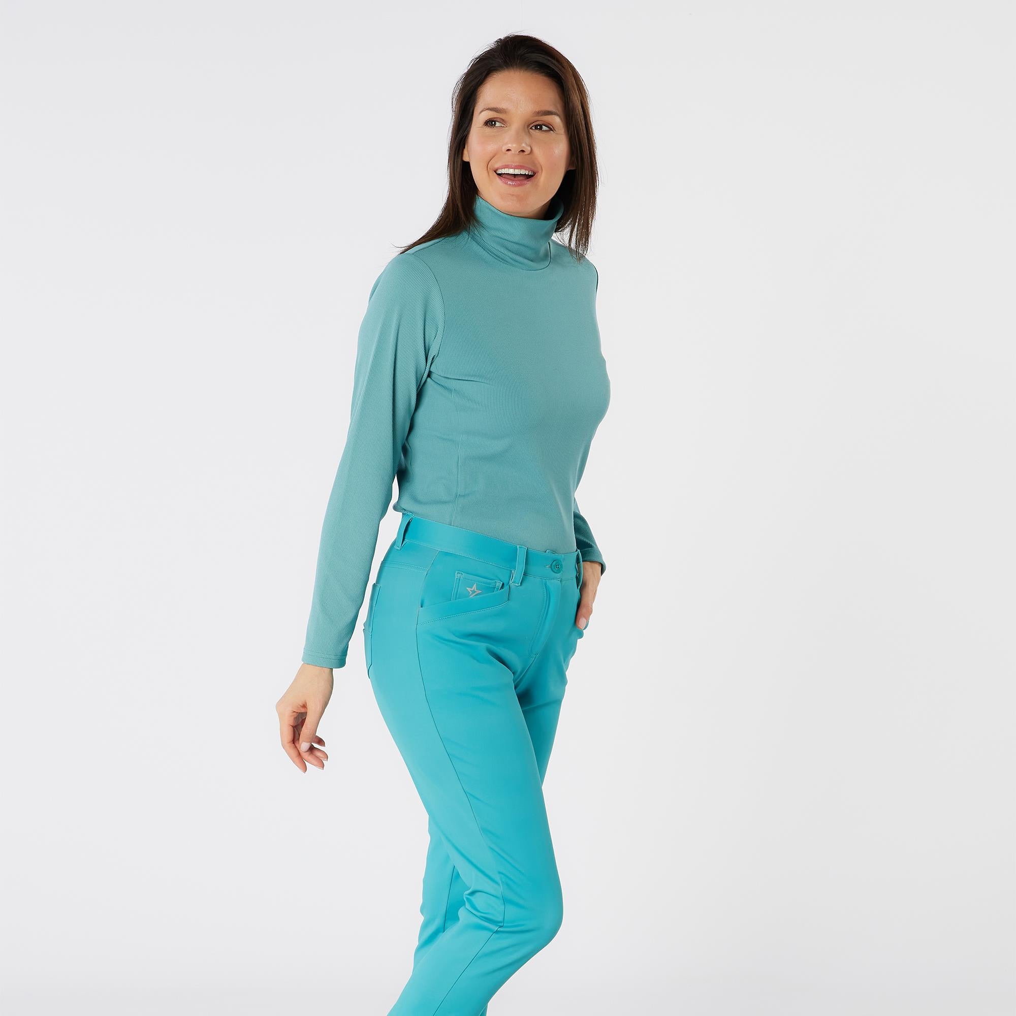 Swing Out Sister Natasha Ribbed Ladies Golf Roll Neck Crystal Teal