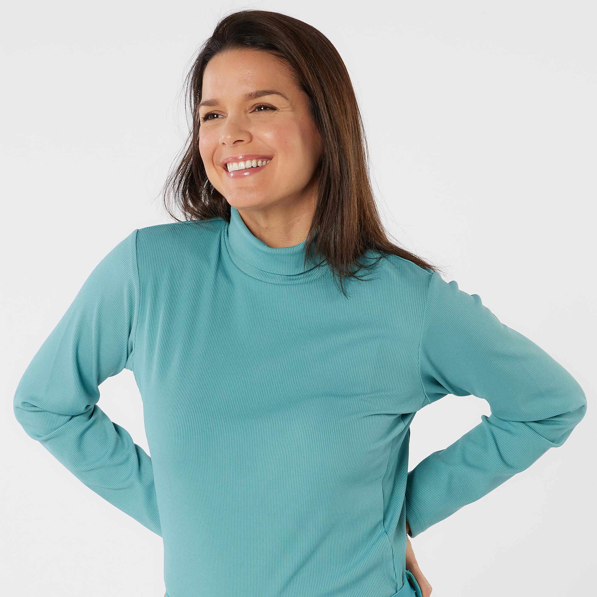 Swing Out Sister Natasha Ribbed Ladies Golf Roll Neck Crystal Teal