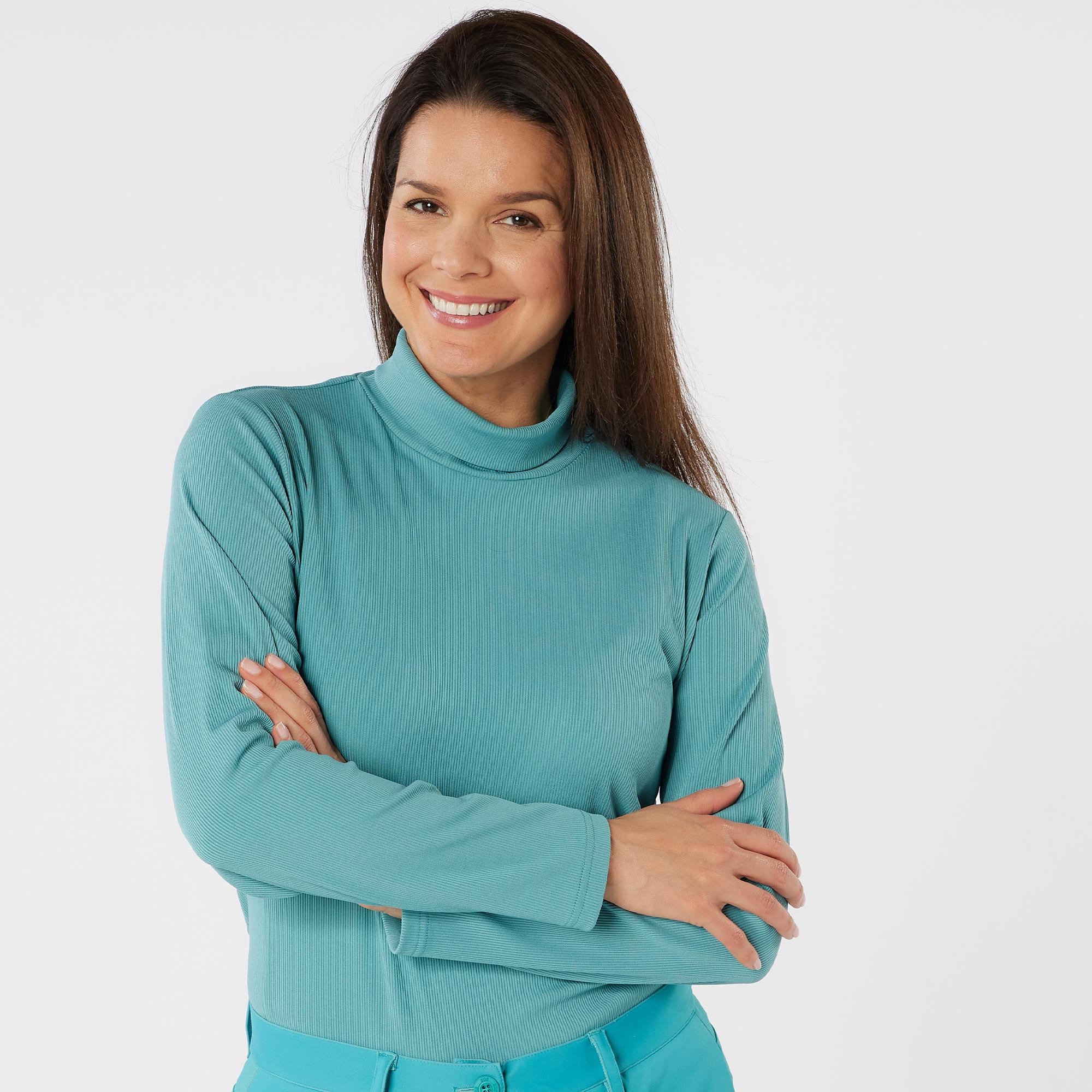 Swing Out Sister Natasha Ribbed Ladies Golf Roll Neck Crystal Teal