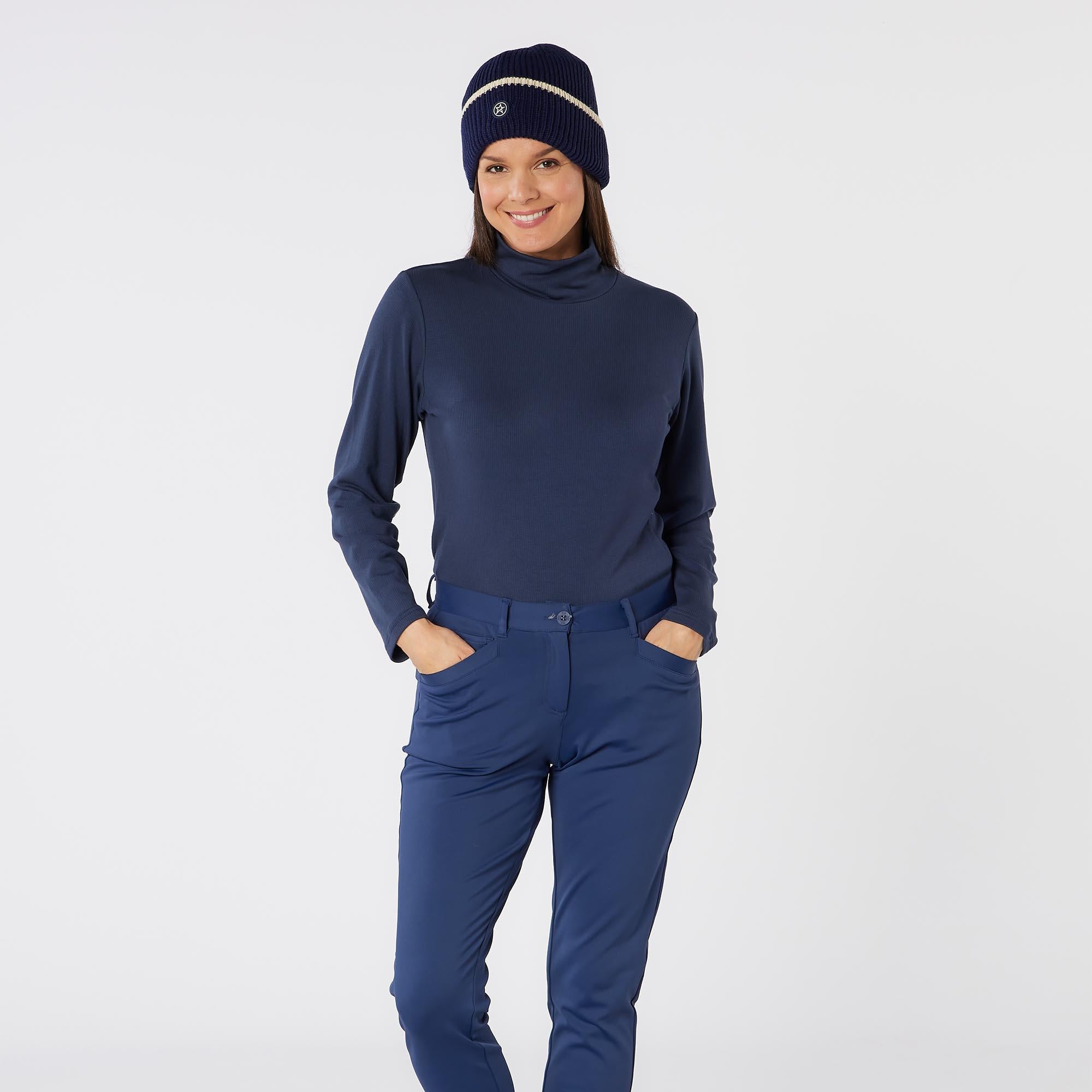 Swing Out Sister Natasha Ribbed Ladies Golf Roll Neck Navy Blazer