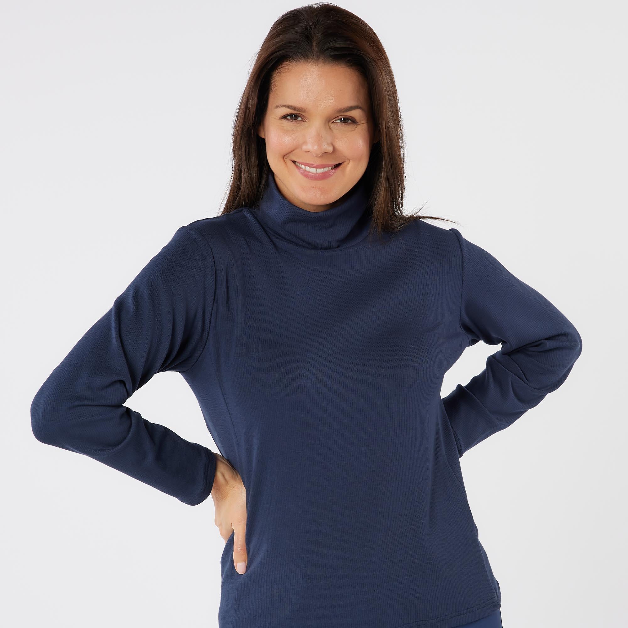 Swing Out Sister Natasha Ribbed Ladies Golf Roll Neck Navy Blazer