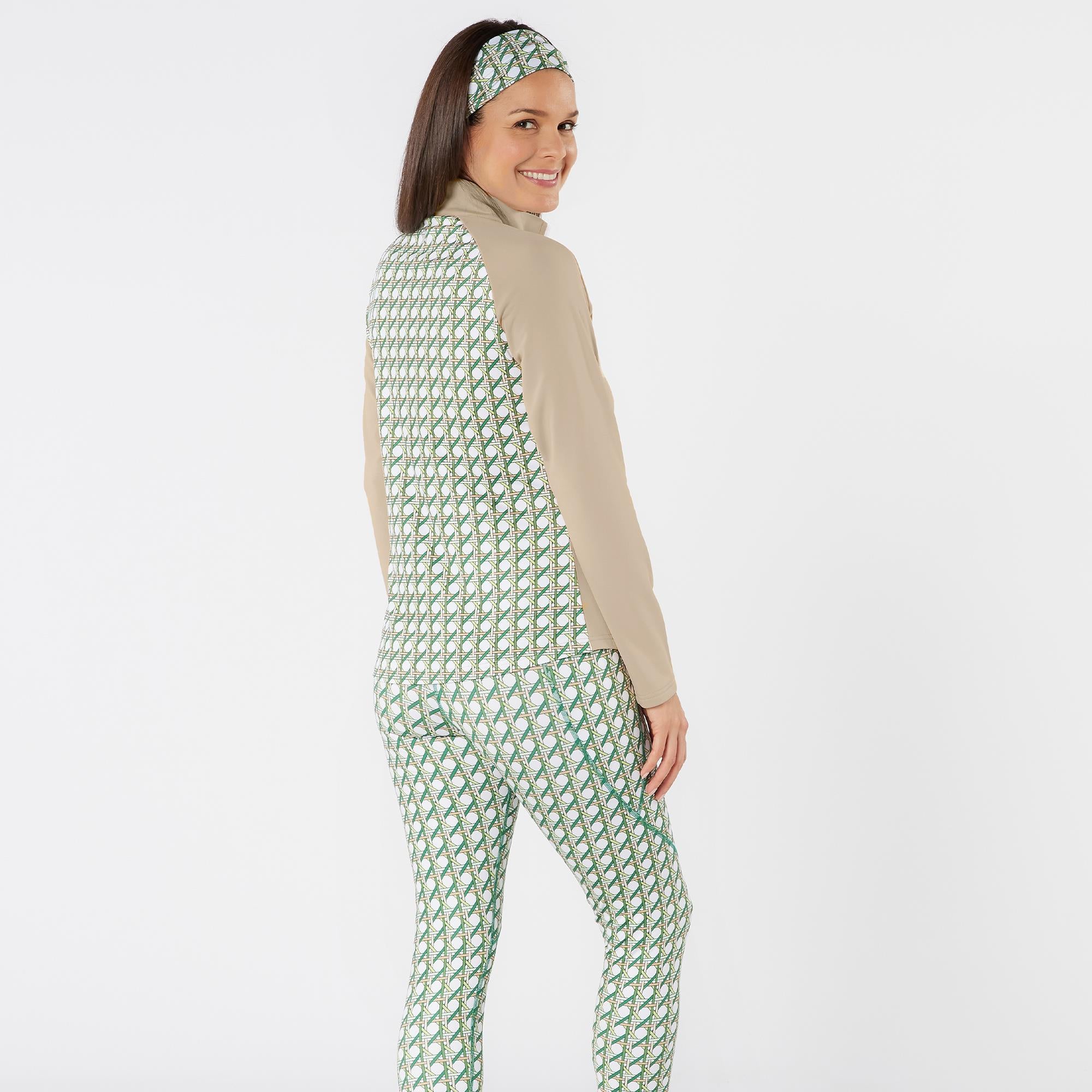 Swing Out Sister Heather Quarter Zip Pattern Fleece Ladies Golf Mid Layer Noughty Green