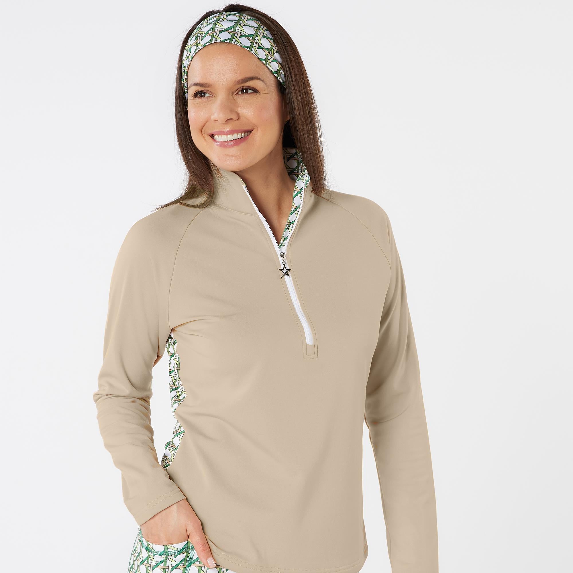 Swing Out Sister Heather Quarter Zip Pattern Fleece Ladies Golf Mid Layer Noughty Green