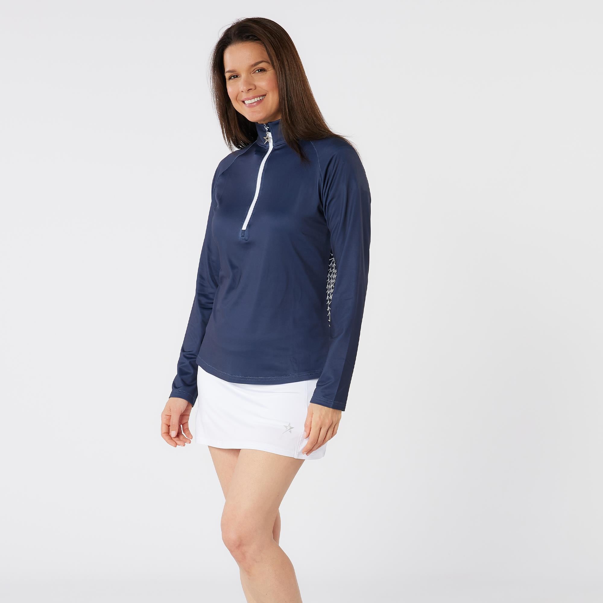 Swing Out Sister Heidi Quarter Zip Pattern Fleece Ladies Golf Mid Layer Megabyte Navy