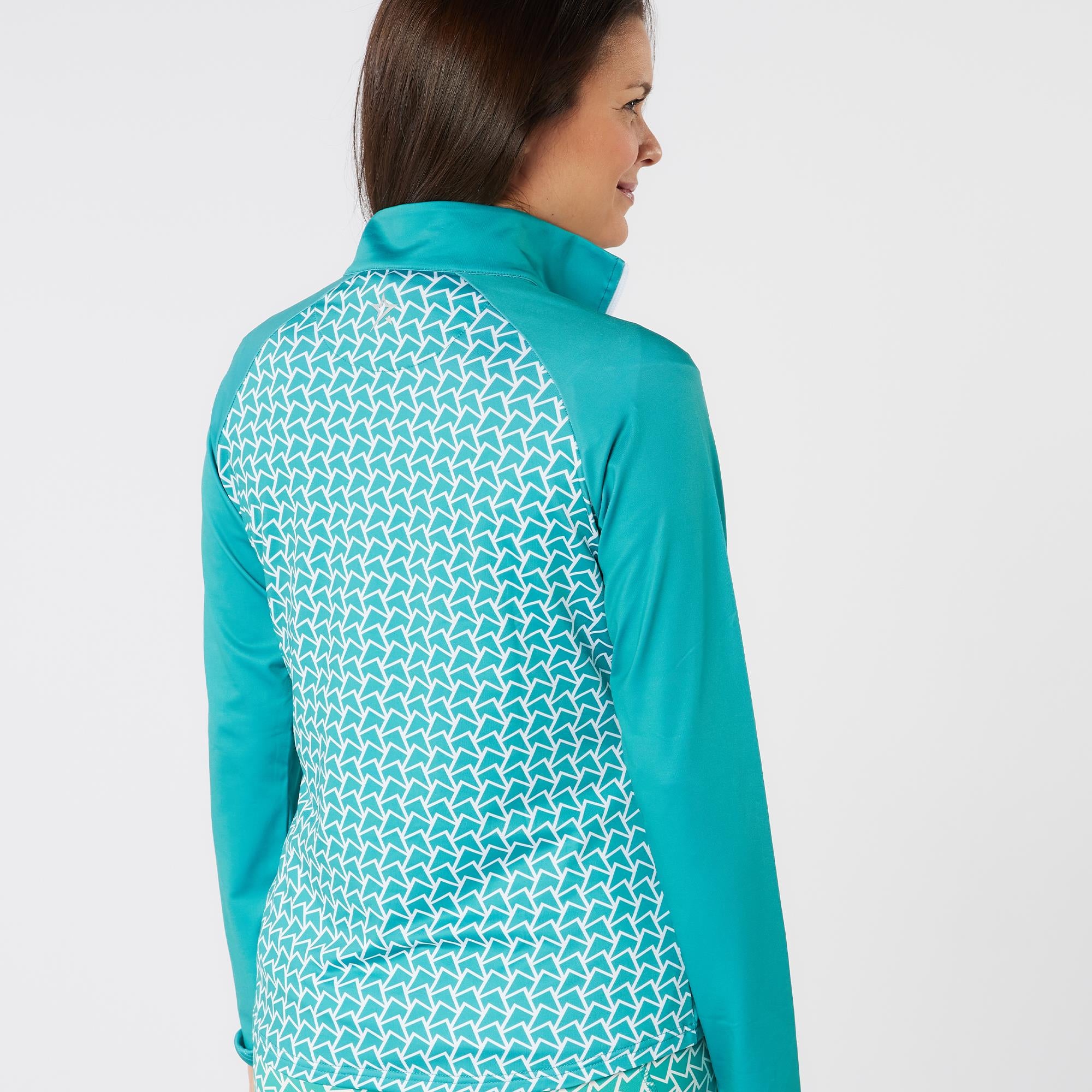 Swing Out Sister Heidi Quarter Zip Pattern Fleece Ladies Golf Mid Layer Megabyte Teal