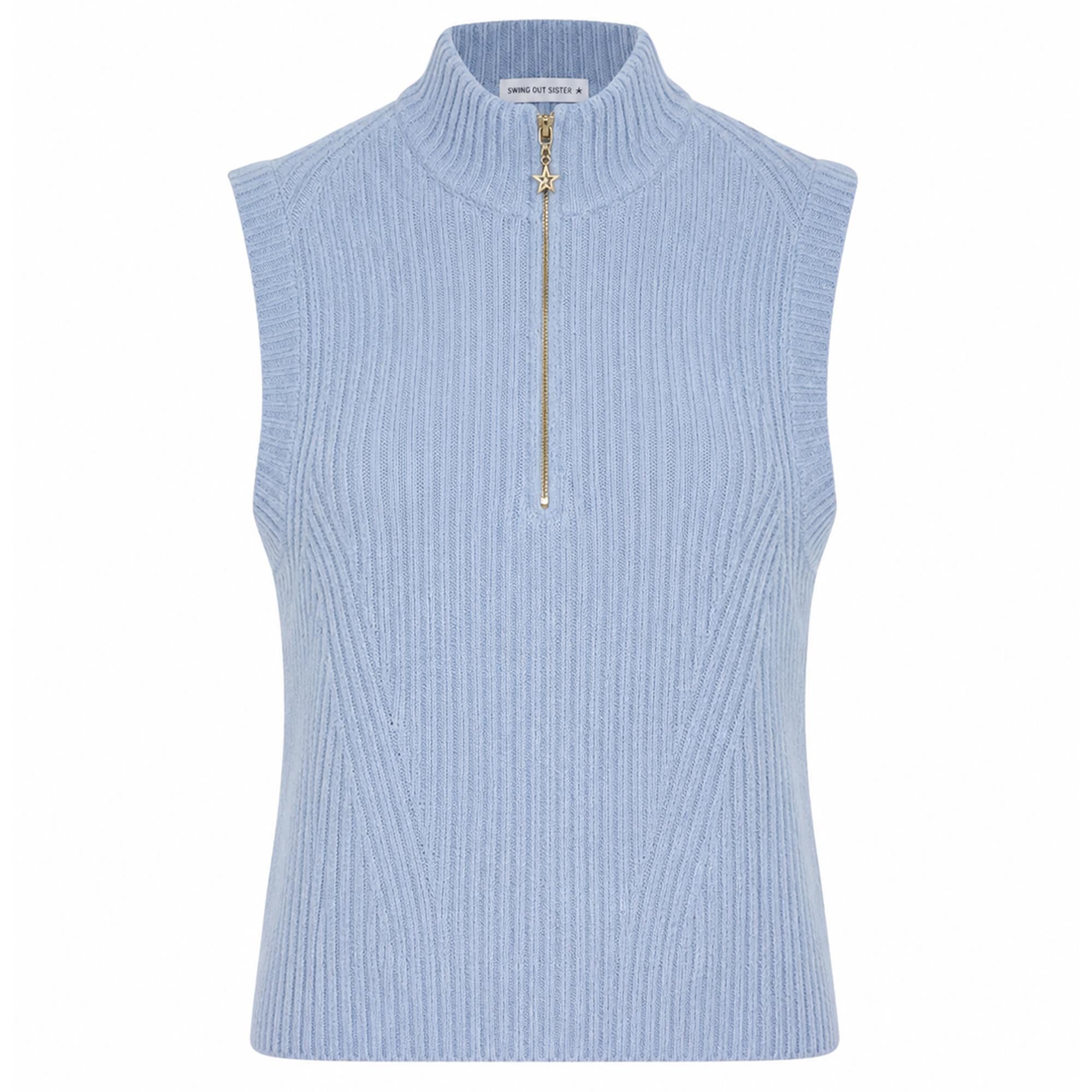 Swing Out Sister Carmen Rib Knit Ladies Golf Pullover Blue Aura