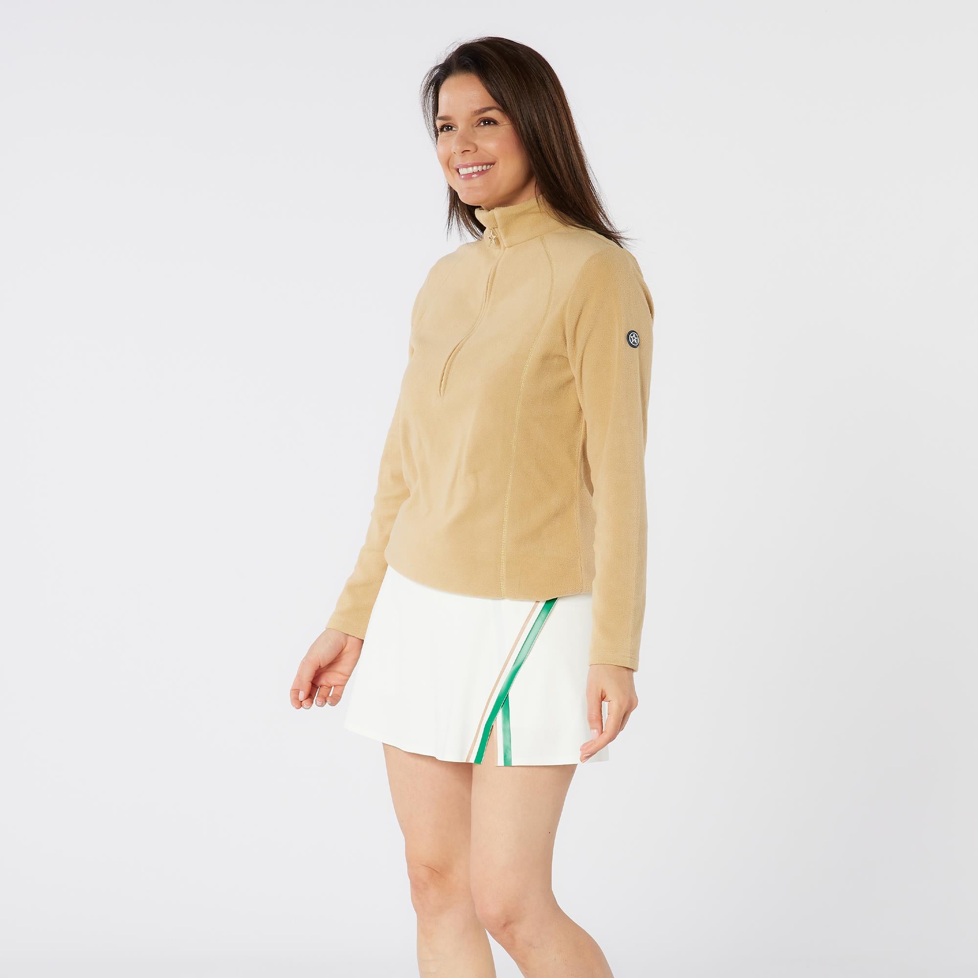 Swing Out Sister Frankie Quarter Zip Ladies Golf Fleece Caramel Latte