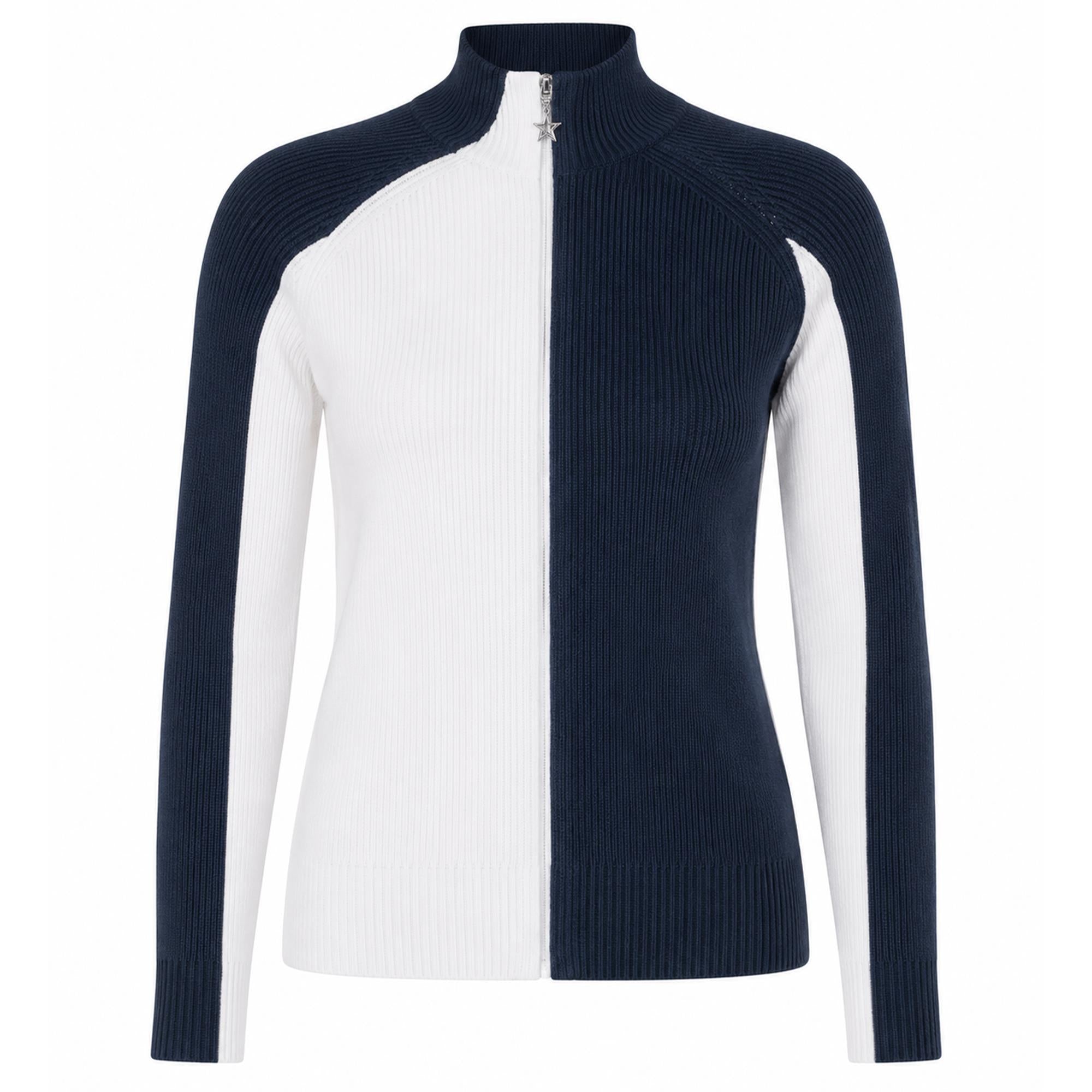 Swing Out Sister Rebecca Ribbed Knit Ladies Golf Sweater Navy/White