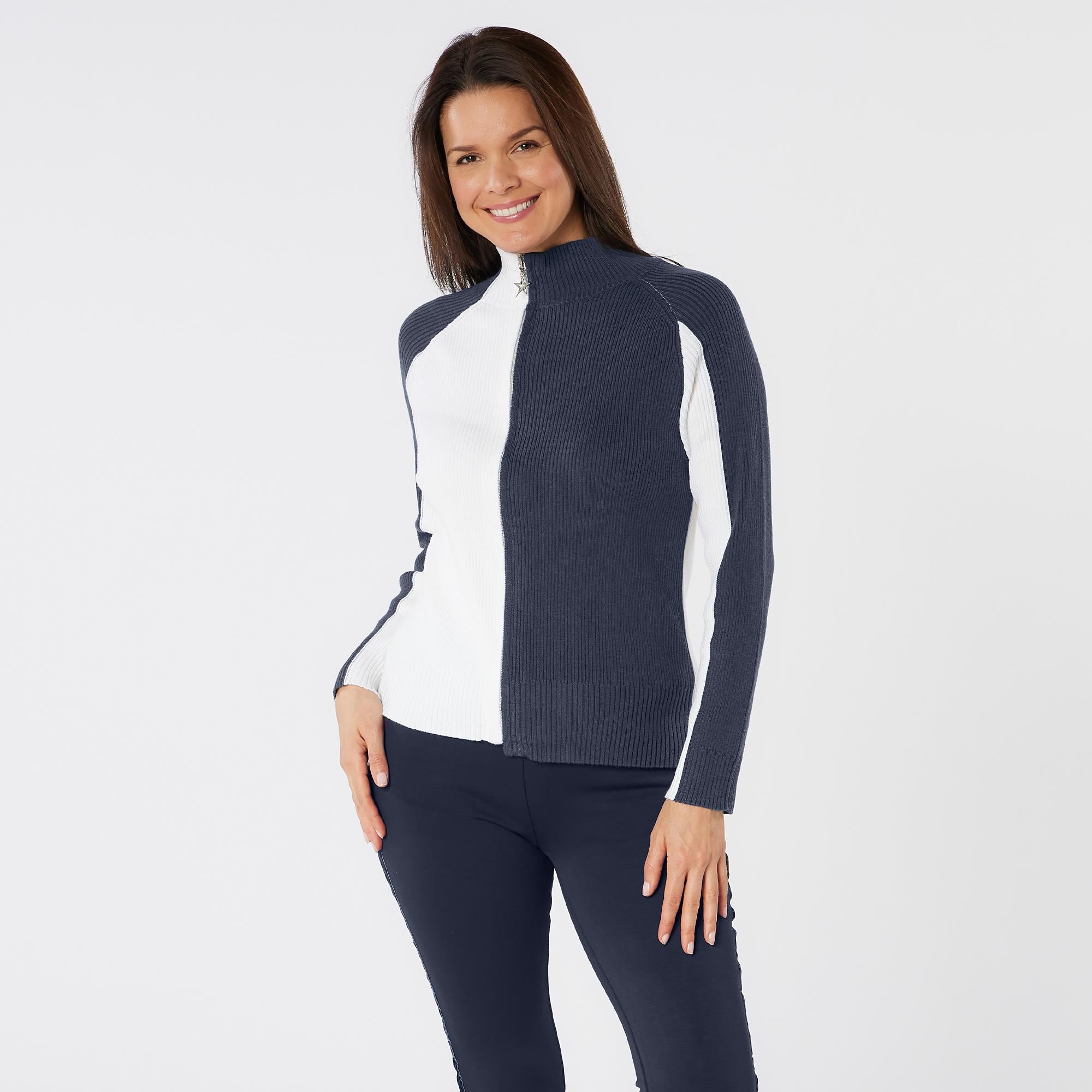 Swing Out Sister Rebecca Ribbed Knit Ladies Golf Sweater Navy/White