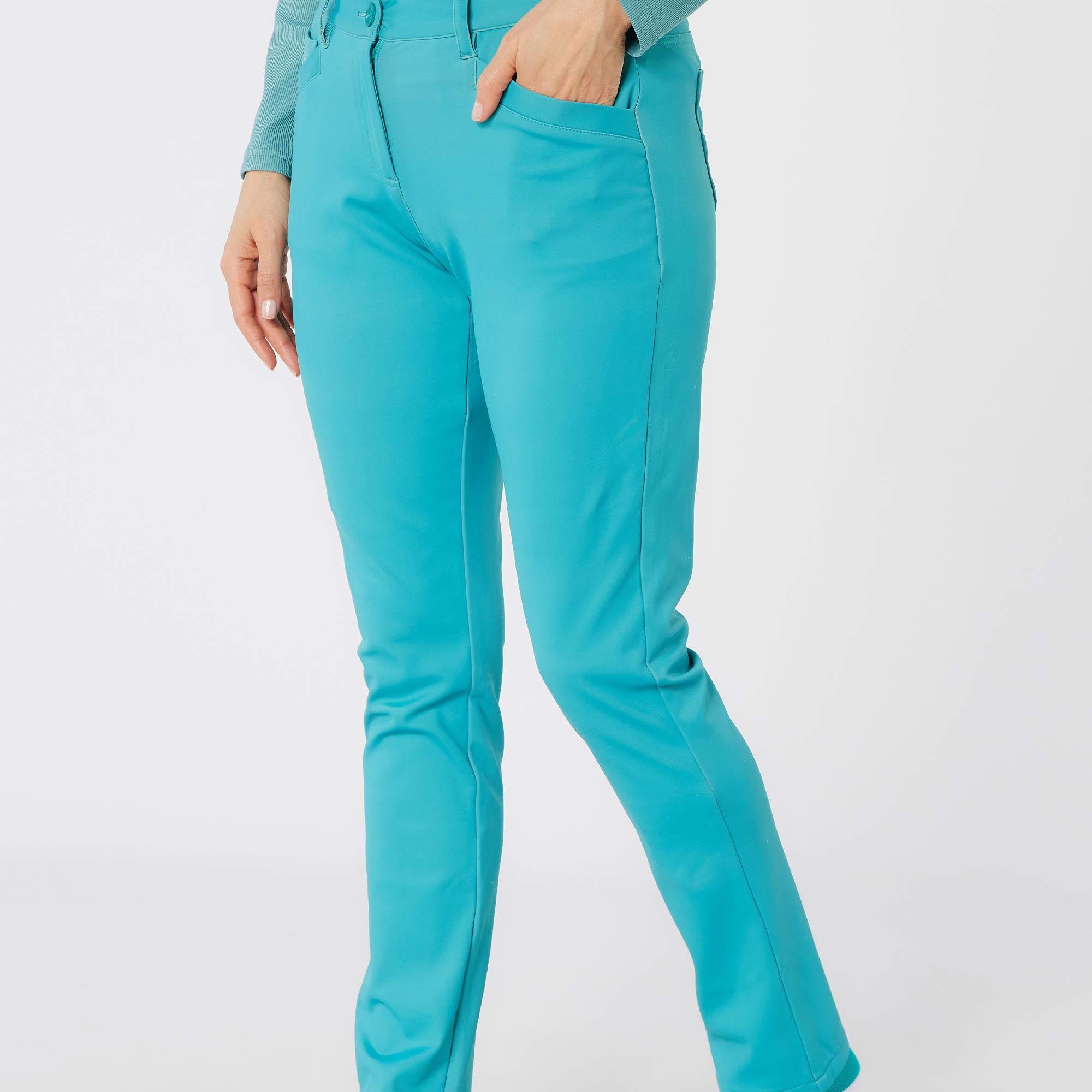Swing Out Sister Elsa Button & Fly Ladies Winter Golf Trousers Crystal Teal 29 Inch leg