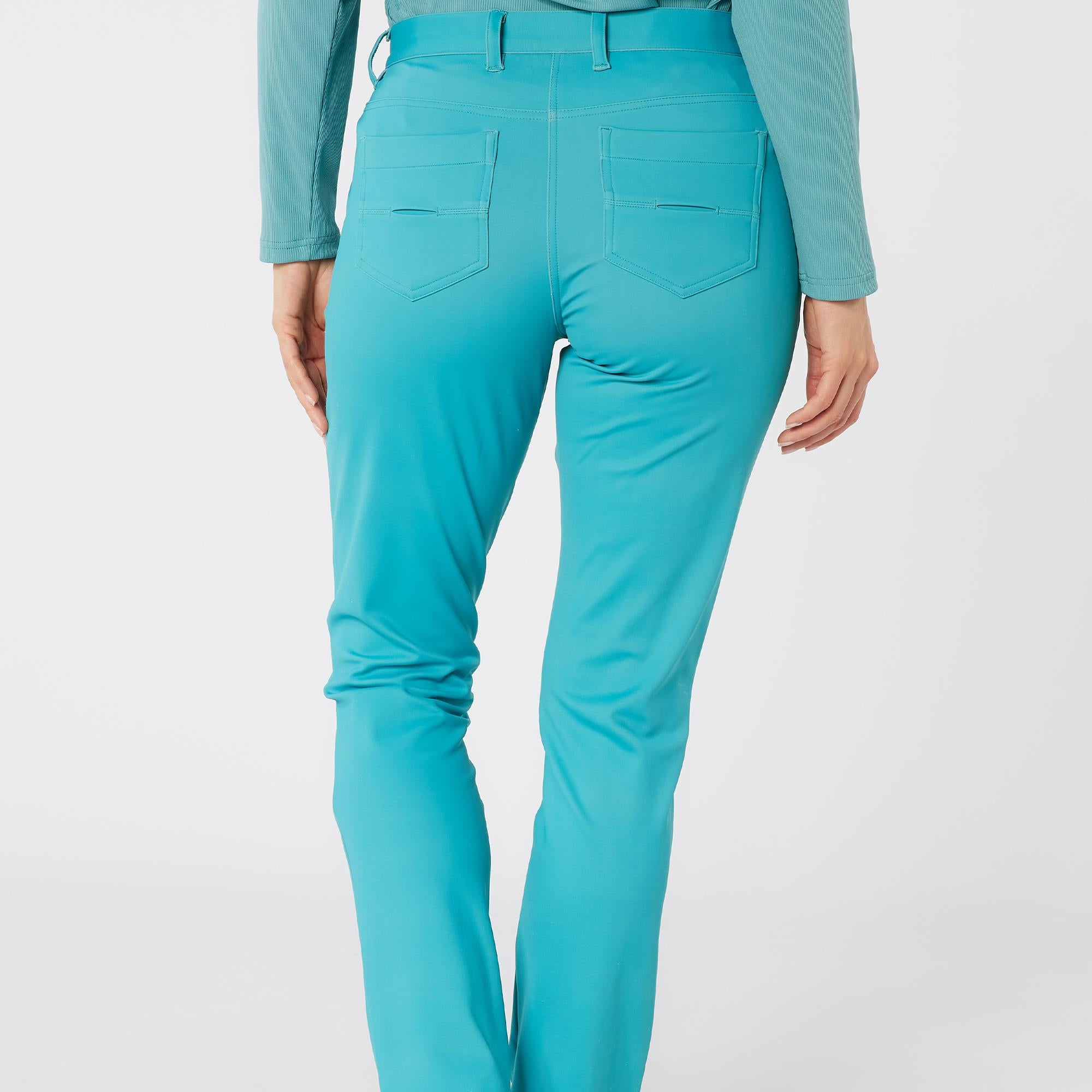 Swing Out Sister Elsa Button & Fly Ladies Winter Golf Trousers Crystal Teal 29 Inch leg