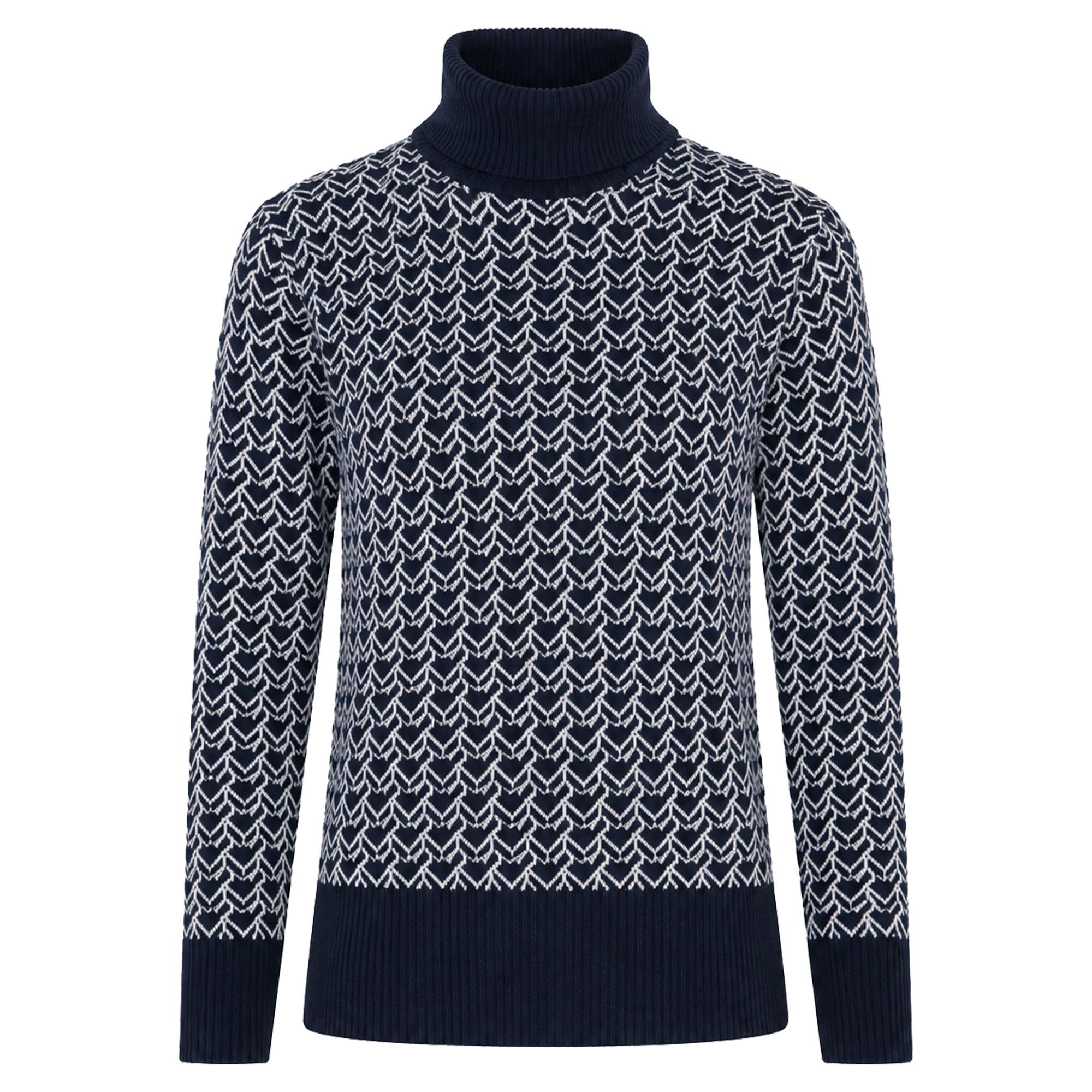 Swing Out Sister Donna Lined Pattern Knit Roll Ladies Golf Sweater Megabyte Navy