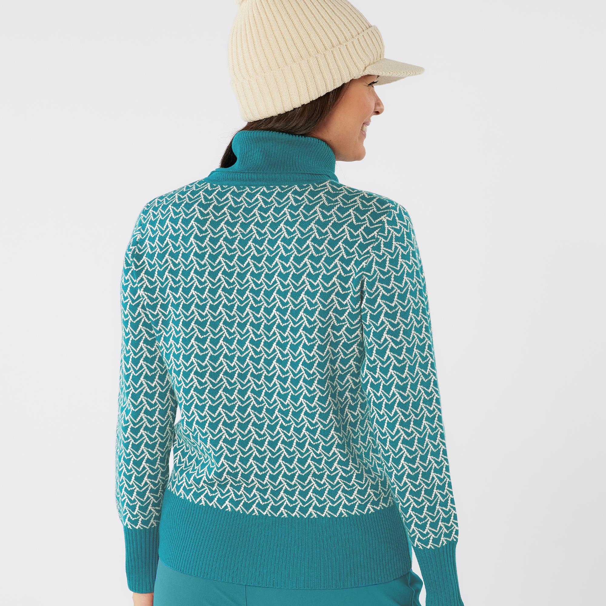 Swing Out Sister Donna Lined Pattern Knit Roll Ladies Golf Sweater Megabyte Teal