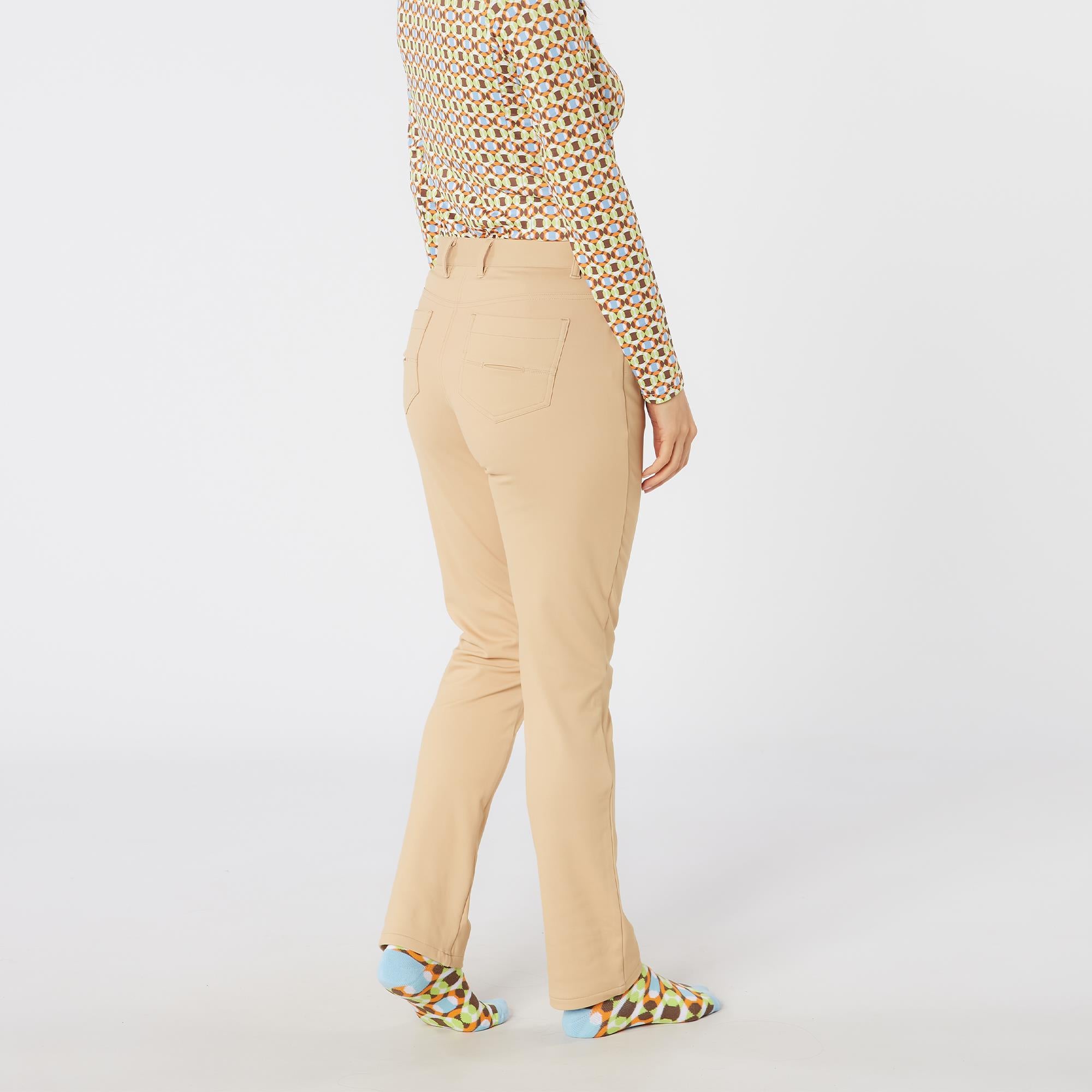Swing Out Sister Elsa Button & Fly Ladies Winter Golf Trousers Caramel Latte 29 Inch leg