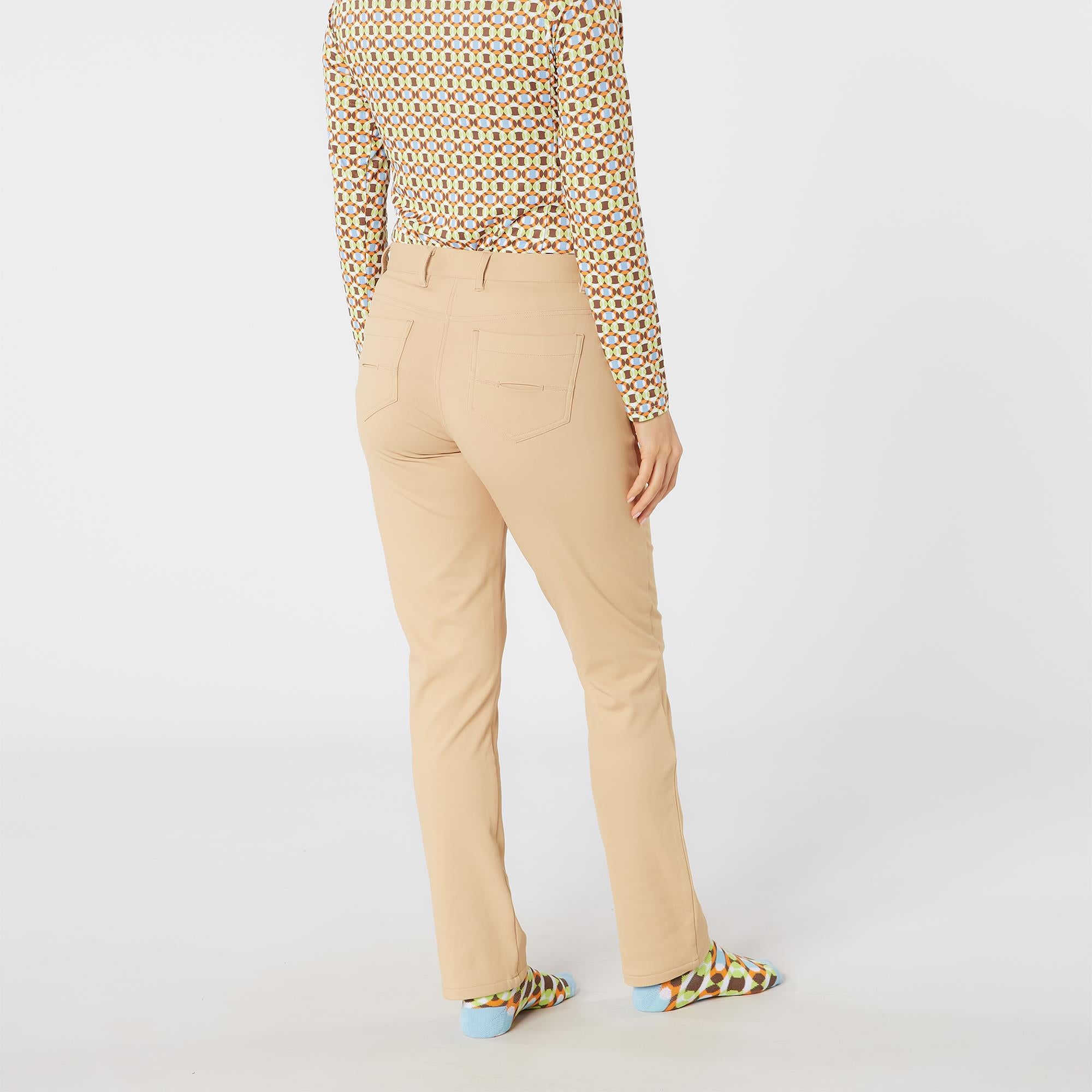 Swing Out Sister Elsa Button & Fly Ladies Winter Golf Trousers Caramel Latte 29 Inch leg
