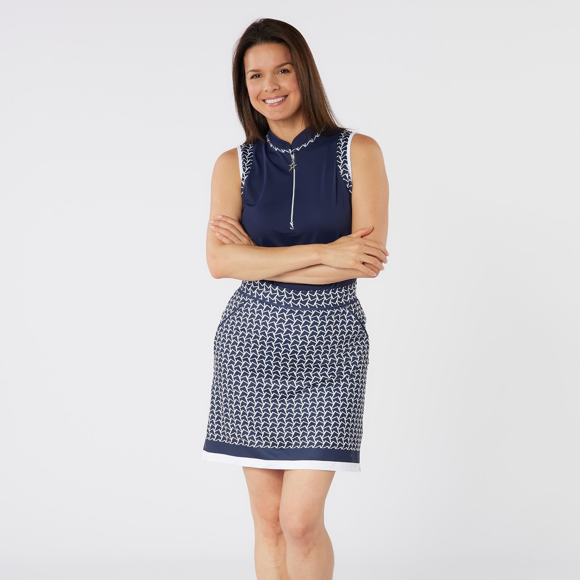 Swing Out Sister Octavia Pattern Ladies Golf Skort Megabyte Navy