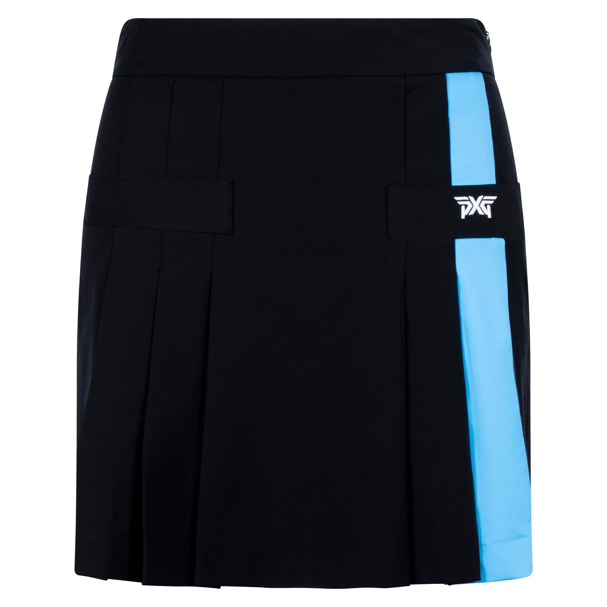 PXG Blue Stripe Pleated Ladies Golf Skirt in Black – Front View