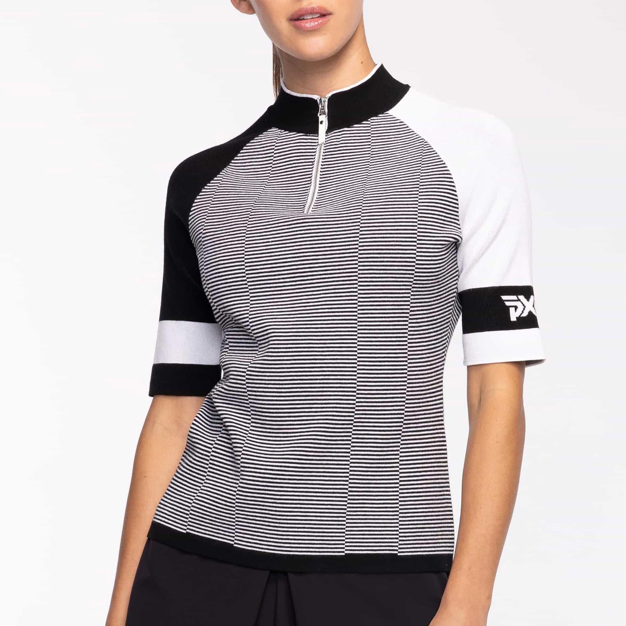 PXG Knitted Golf Polo in Black/White – Model Front View