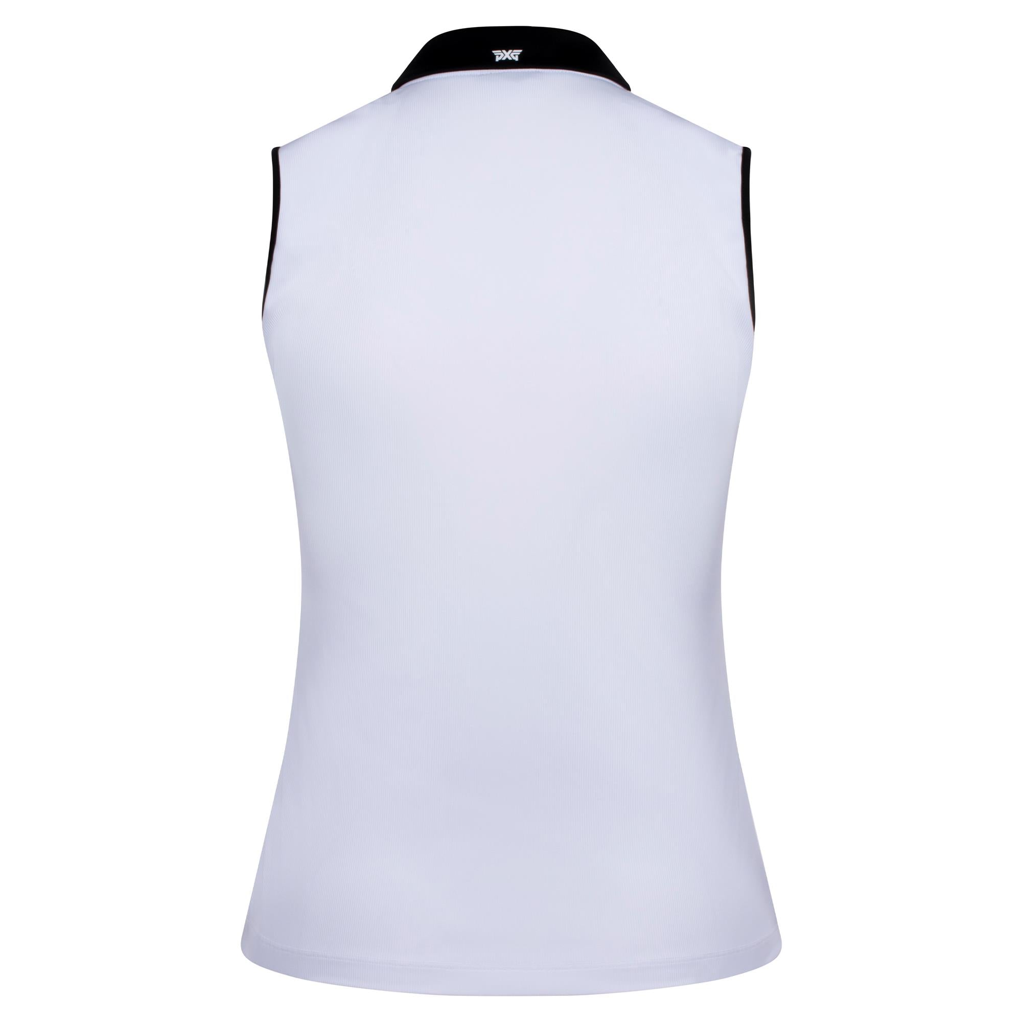 Back view of PXG Contrast Block Ladies Sleeveless Golf Polo Shirt in white