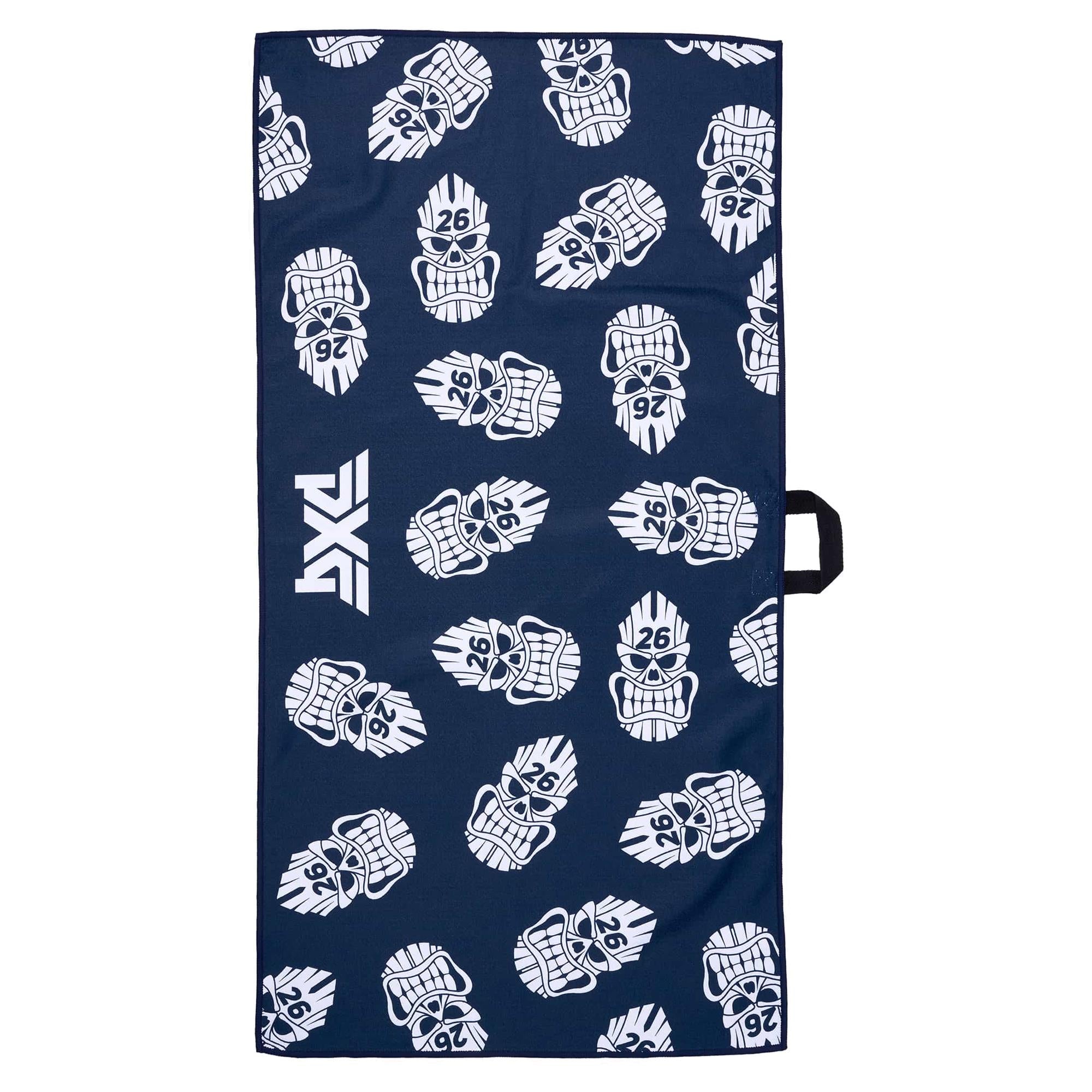 Back view of PXG Darkness Tiki Skull Players Towel