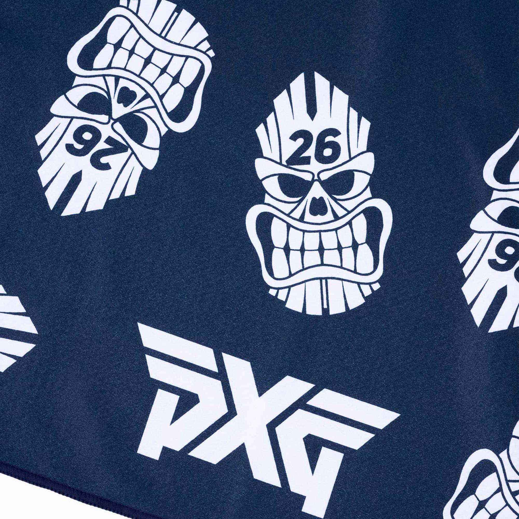 Close-up of tiki skull design on PXG Darkness Players Towel