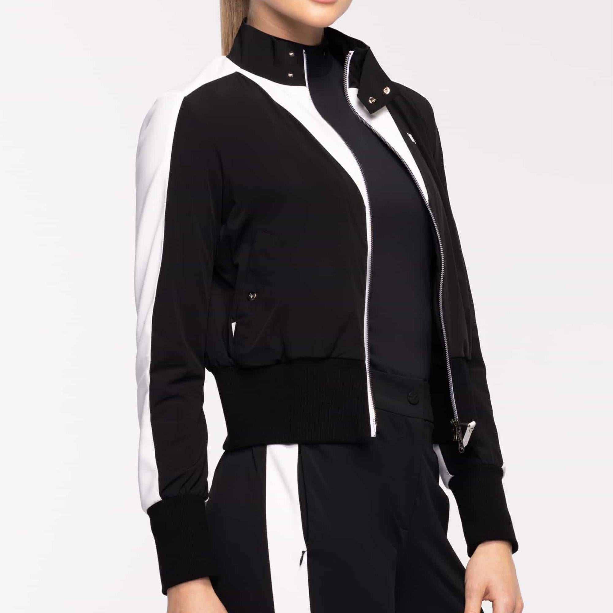 PXG Ladies Black Bomber Jacket – Front Side Angle on Model