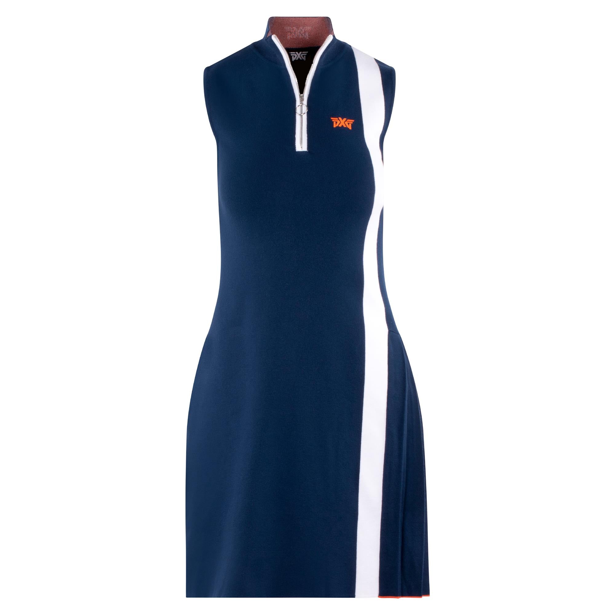 Front view of PXG Pleated Ladies Golf Dress in navy