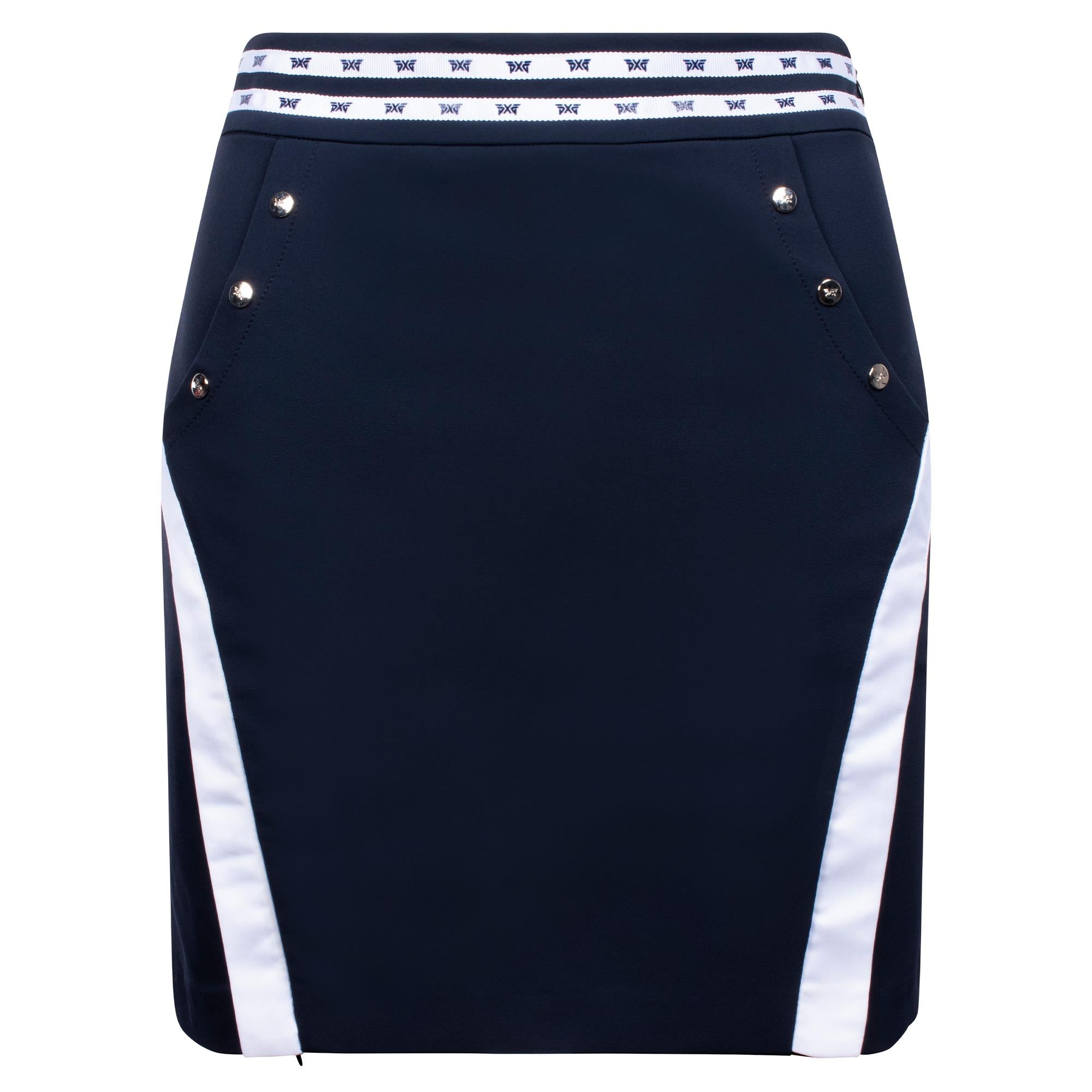 PXG Snap Pocket Ladies Golf Skirt in Navy – Front View