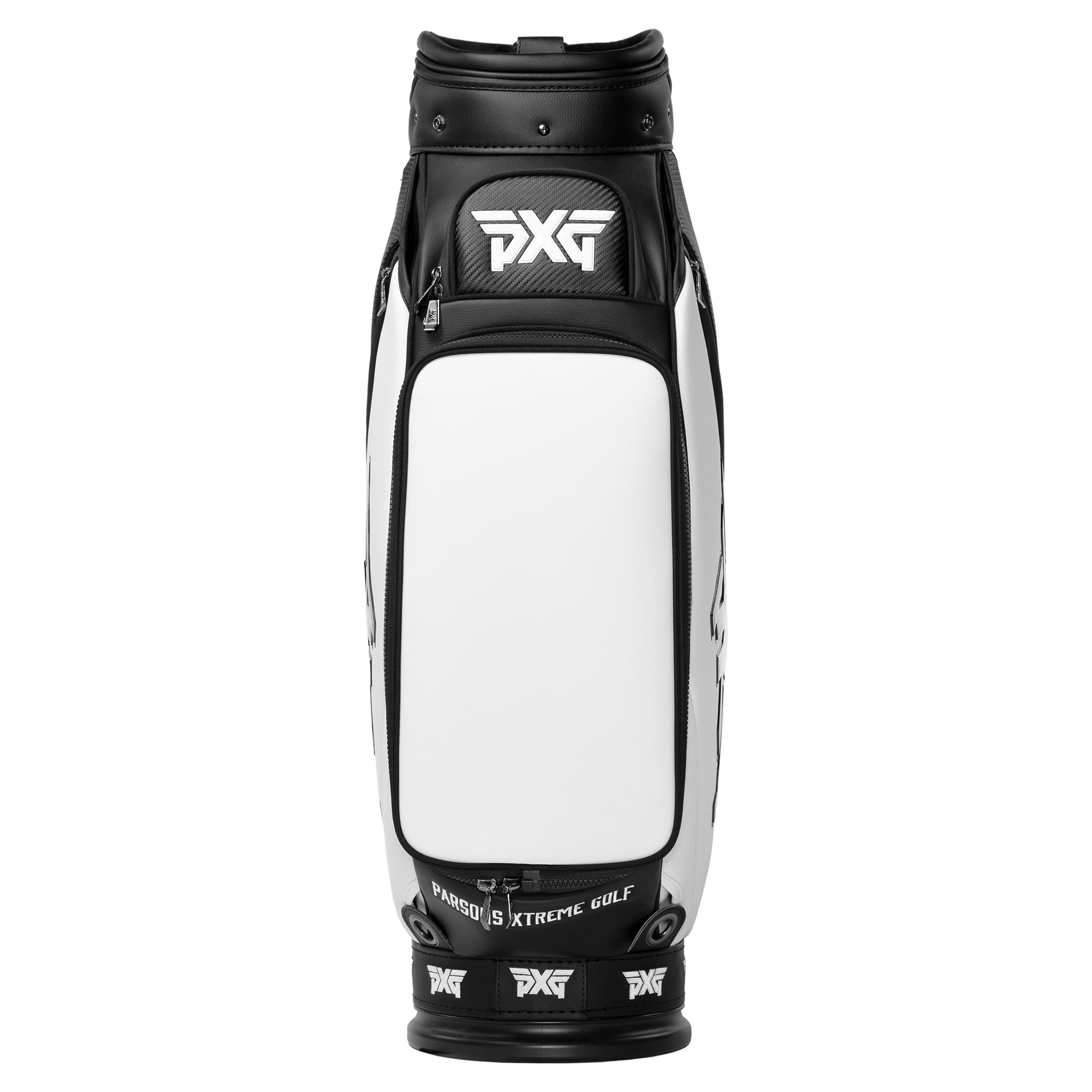 PXG Tour Golf Bag in black and white –  front view