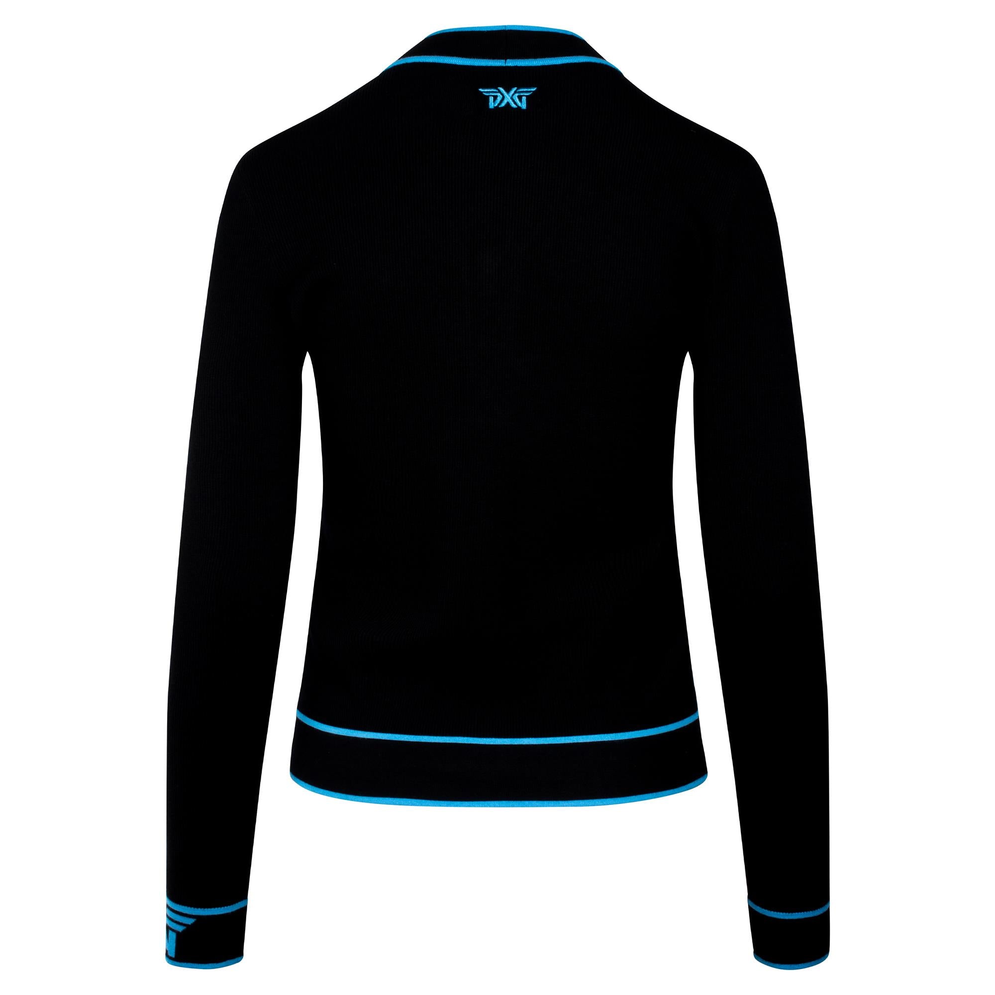 PXG Varsity V-Neck Ladies Golf Cardigan in Black/Blue – Back View