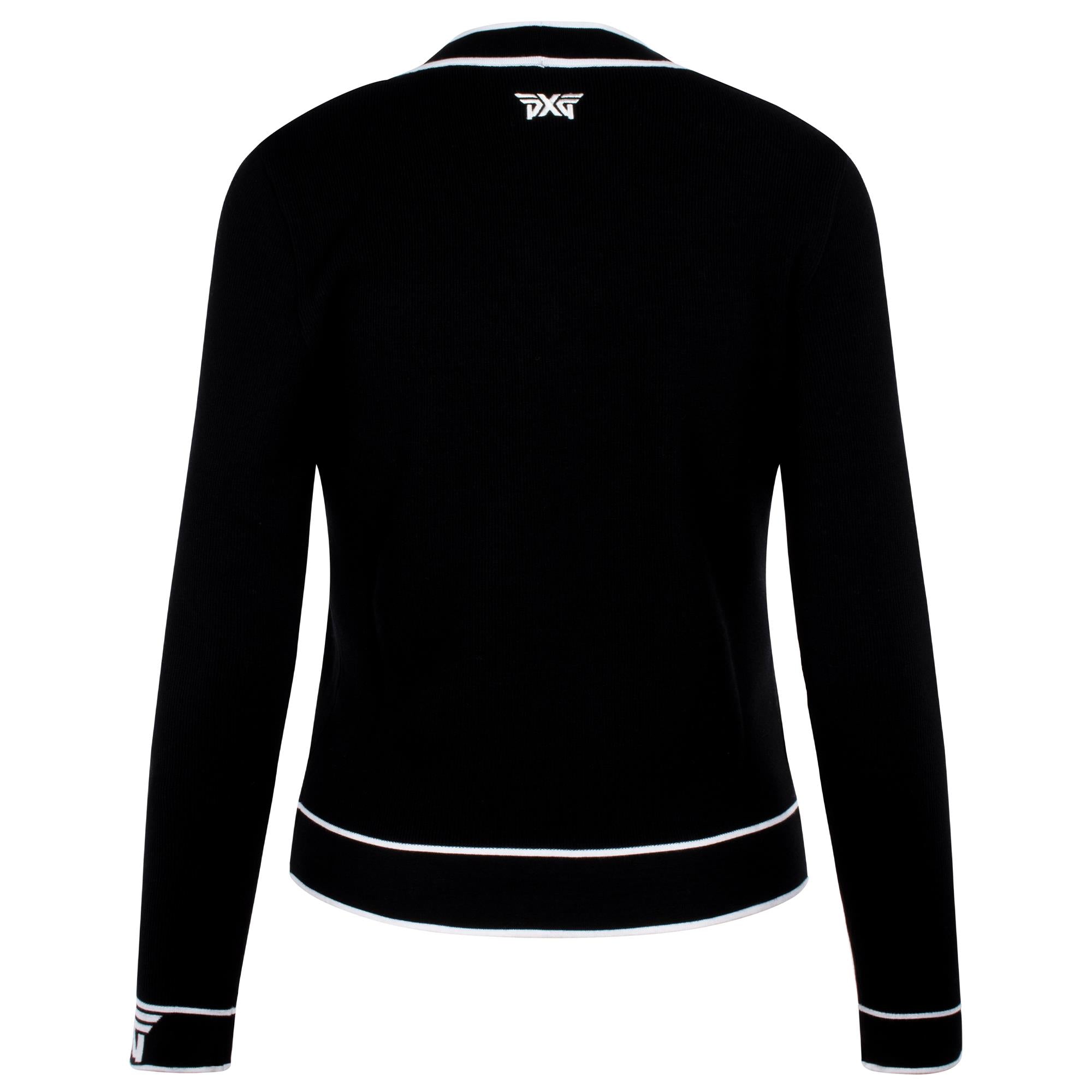 PXG Varsity V-Neck Ladies Golf Cardigan in Black and White – Back View
