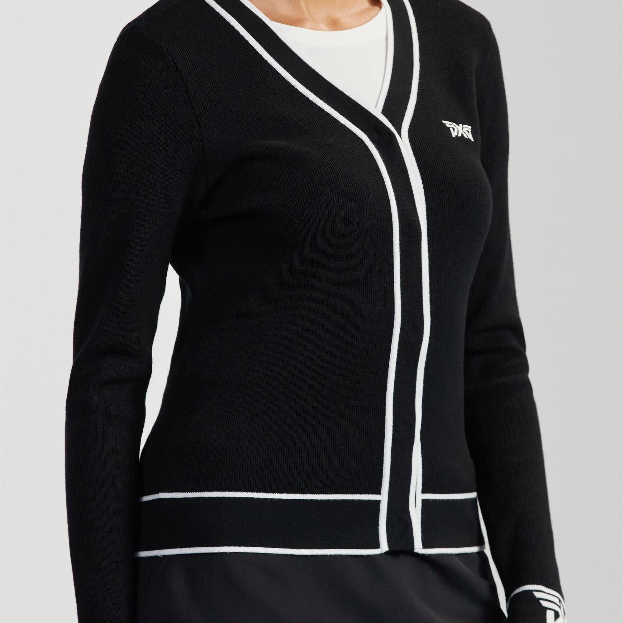 PXG Ladies Golf Cardigan Black White – Front Styling on Model