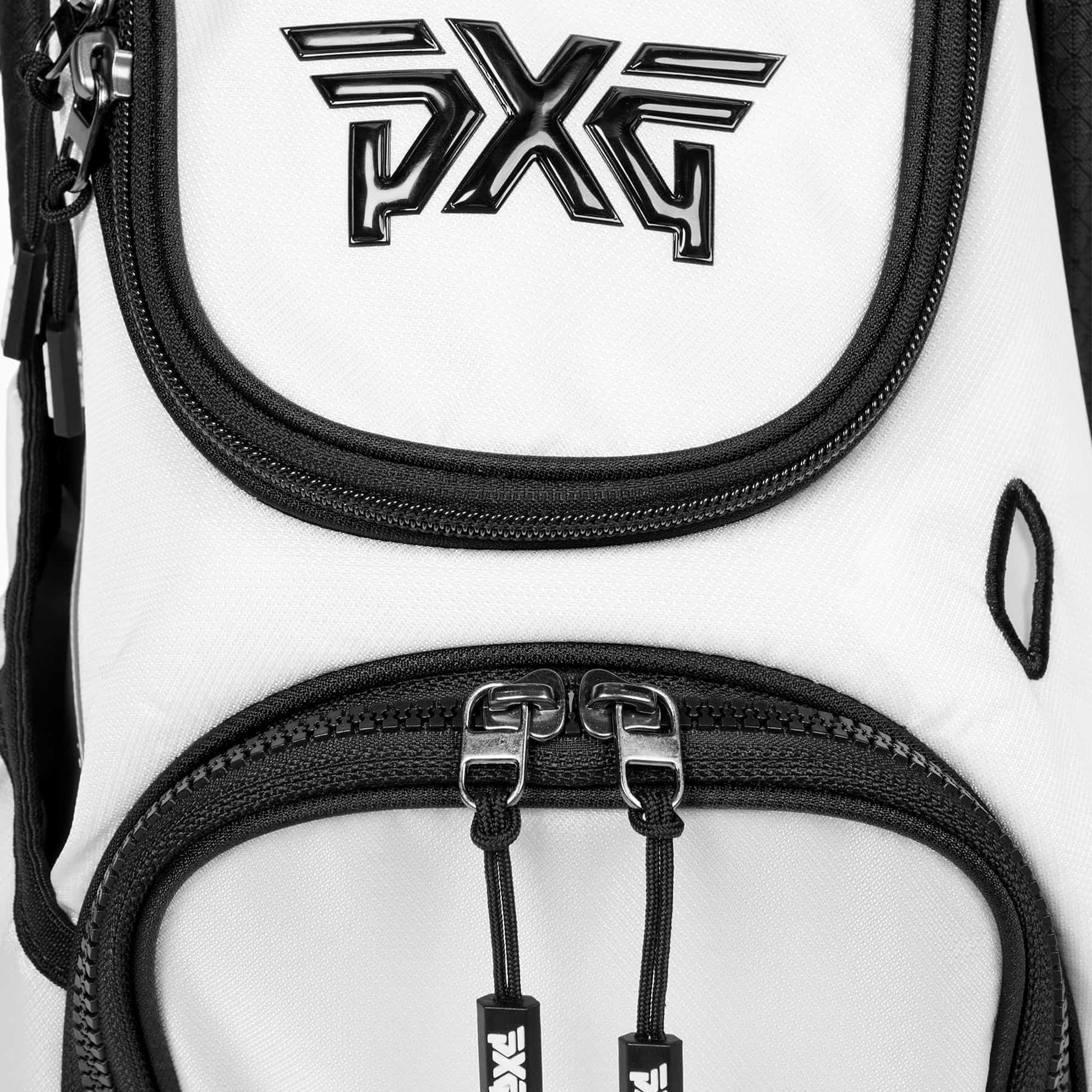 Front Pocket Detail on PXG Xtreme Carry Stand Golf Bag in White