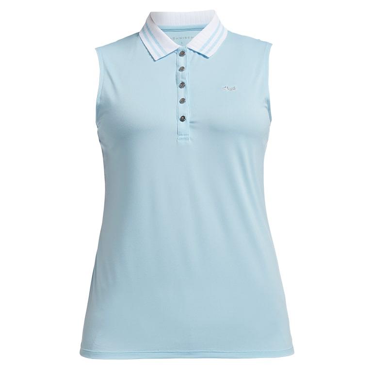 Rohnisch Stripe Sleeveless Polo Shirt Cool Blue