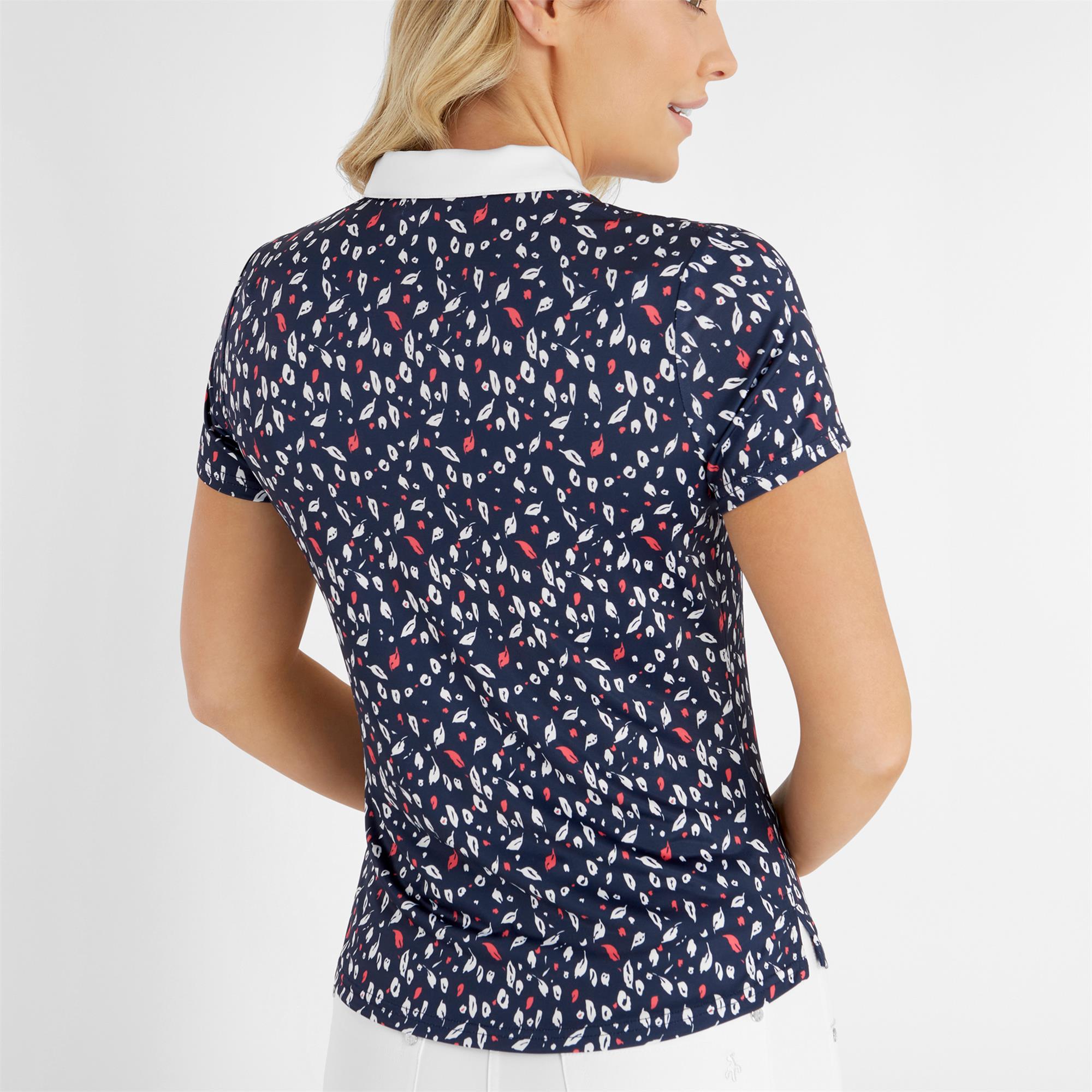 Green Lab Golf Color Green Lamb Melanie Printed Ladies Golf Polo Shirt Leaf Print