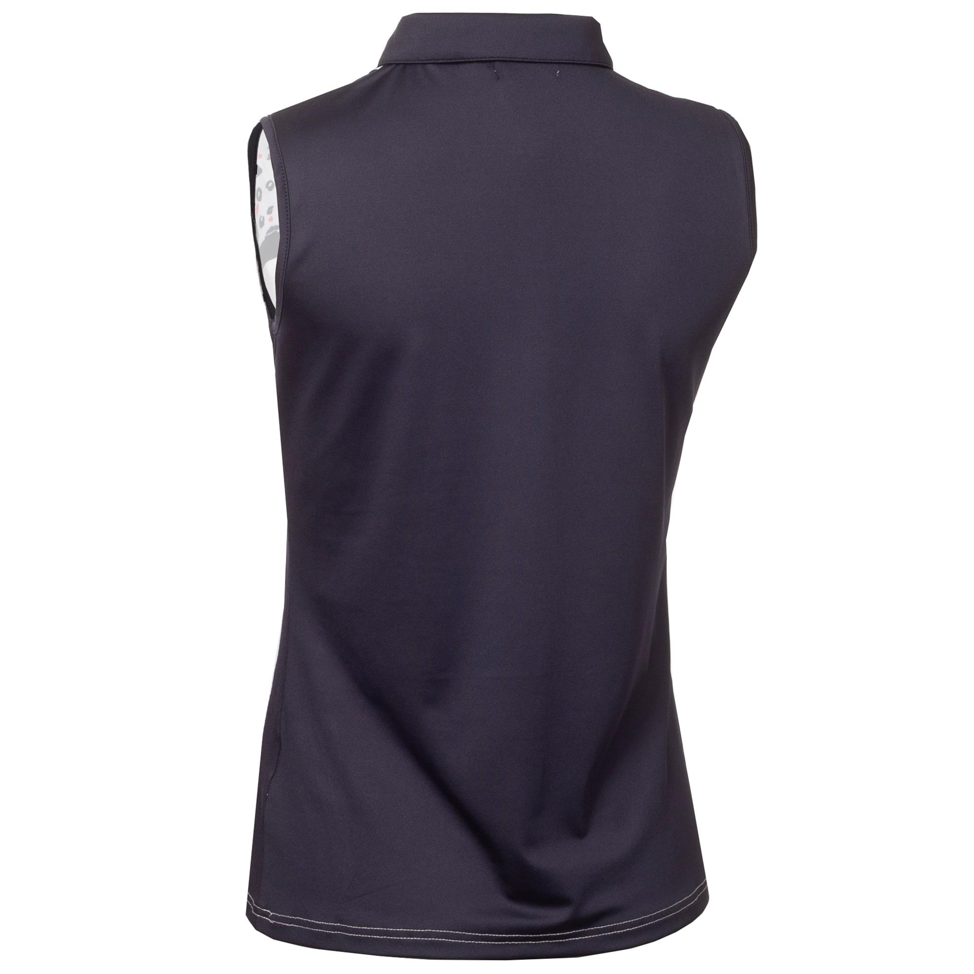 Green Lamb Mariah Placement Print Ladies Sleeveless Golf Polo Shirt Navy