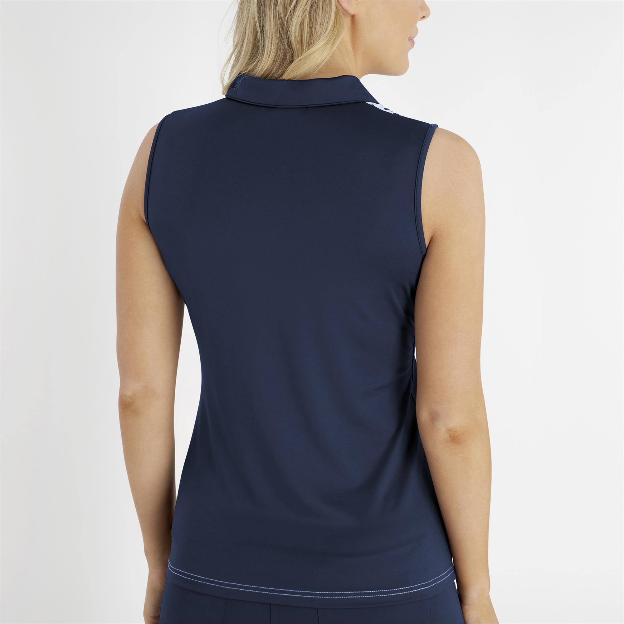 Green Lamb Mariah Placement Print Ladies Sleeveless Golf Polo Shirt Navy